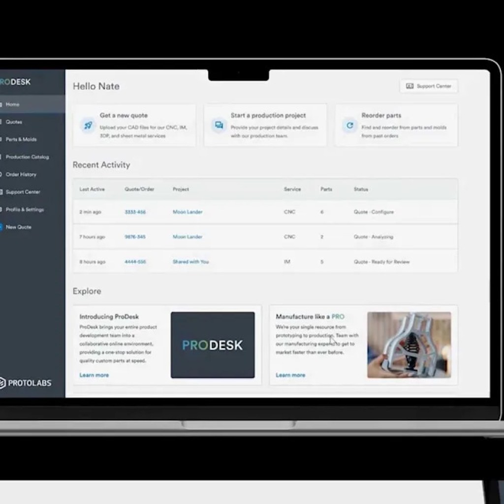 Protolabs introduces ProDesk, an AI-powered manufacturing platform to accelerate projects from prototyping to production Protolabs introduces ProDesk, an AI-powered manufacturing platform to accelerate projects from prototyping to production