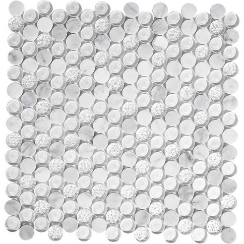 Apollo Tile 페니 원형 흰색 유리 모자이크 타일 주방 욕실 또는 바닥재용 11.8인치 x 시트5팩, 5 Pack
