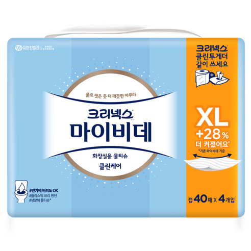 마이비데 크리넥스 클린케어 엑스라지 화장실용 물티슈 캡형, 40매입, 9개