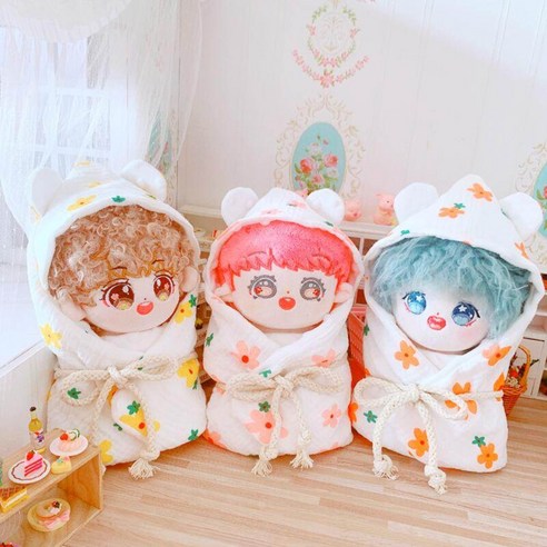 10cm 15cm 20cm 30cm 인형옷 포대기 침낭 당근 로고 귀여운 핑크 수트, 핑크 꽃 커버