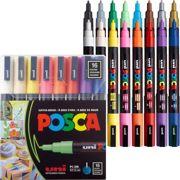 16 Posca Paint Markers, 3M Fine Posca Markers with Reversible Tips, Posca Marker Set of Acrylic Paint Pens | Posca Pens for Art Supplies, Fabric Paint, Fabric Markers, Paint Pen, Art Markers 16 Posca Paint Markers, 3M Fine Posca Markers with Reversible Tips, Posca Marker Set of Acrylic Paint Pens | Posca Pens for Art Supplies, Fabric Paint, Fabric Markers, Paint Pen, Art Markers