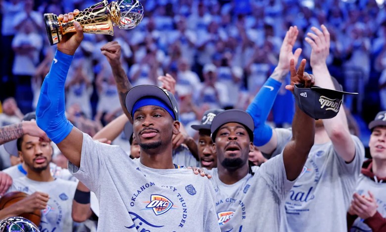Shai Gilgeous-Alexander’s dad steals show, hams it up with WCF MVP trophy in postgame celebration Shai Gilgeous-Alexander’s dad steals show, hams it up with WCF MVP trophy in postgame celebration