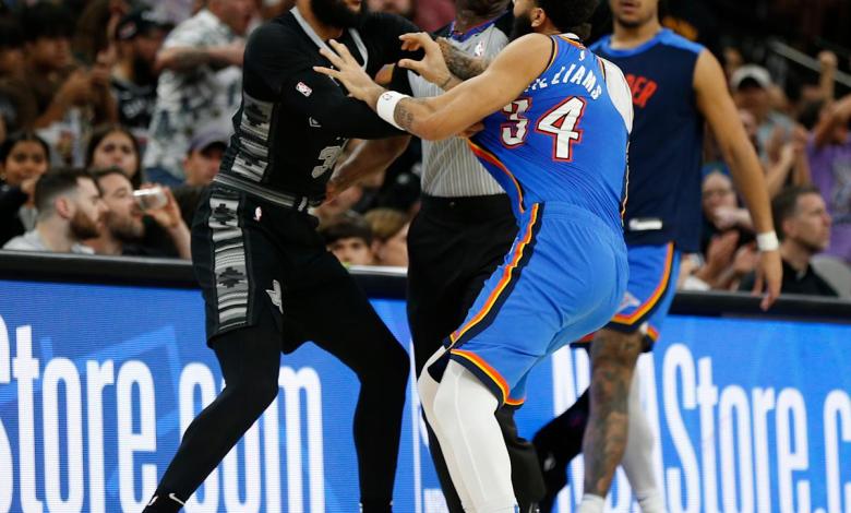 Kenrich Williams, Julian Champagnie ejected after fight breaks out in Thunder’s matchup with Spurs Kenrich Williams, Julian Champagnie ejected after fight breaks out in Thunder’s matchup with Spurs