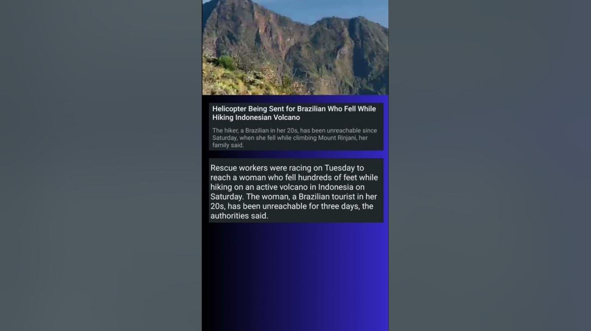 Helicopter Dispatched to Rescue Brazilian Hiker on Indonesian Volcano Helicopter Dispatched to Rescue Brazilian Hiker on Indonesian Volcano