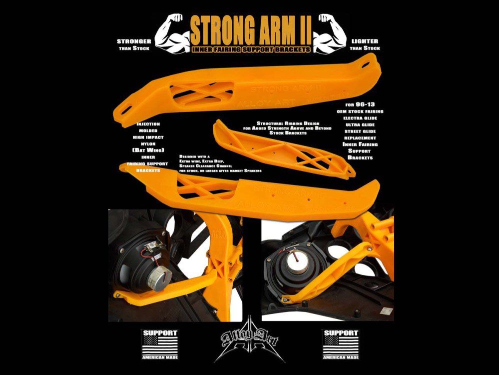 Alloy Art Strong Arm Inner Stereo Brackets. Fits Touring 1996-2013.