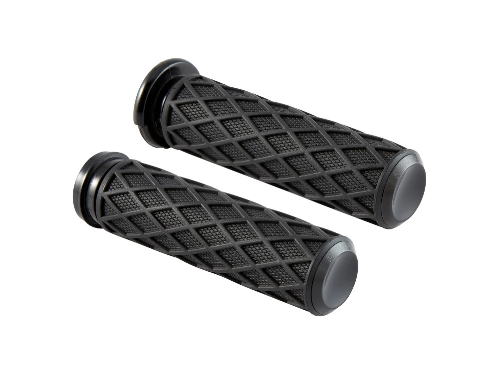 Arlen Ness Diamond Handgrips – Black. Fits Big Twin 2008-2024 with Throttle-by-Wire