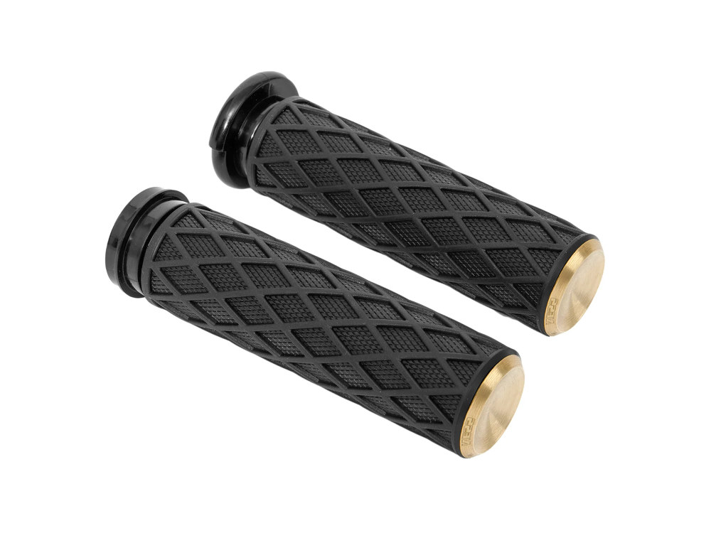 Arlen Ness Diamond Handgrips – Brass. Fits Big Twin 2008-2024 with Throttle-by-Wire