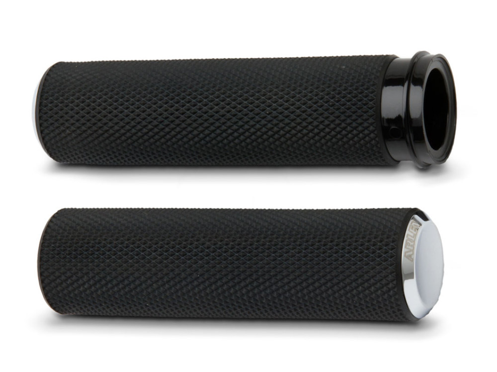 Arlen Ness Knurled Fusion Handgrips – Chrome. Fits Big Twin 2008-2024 with Throttle-by-Wire