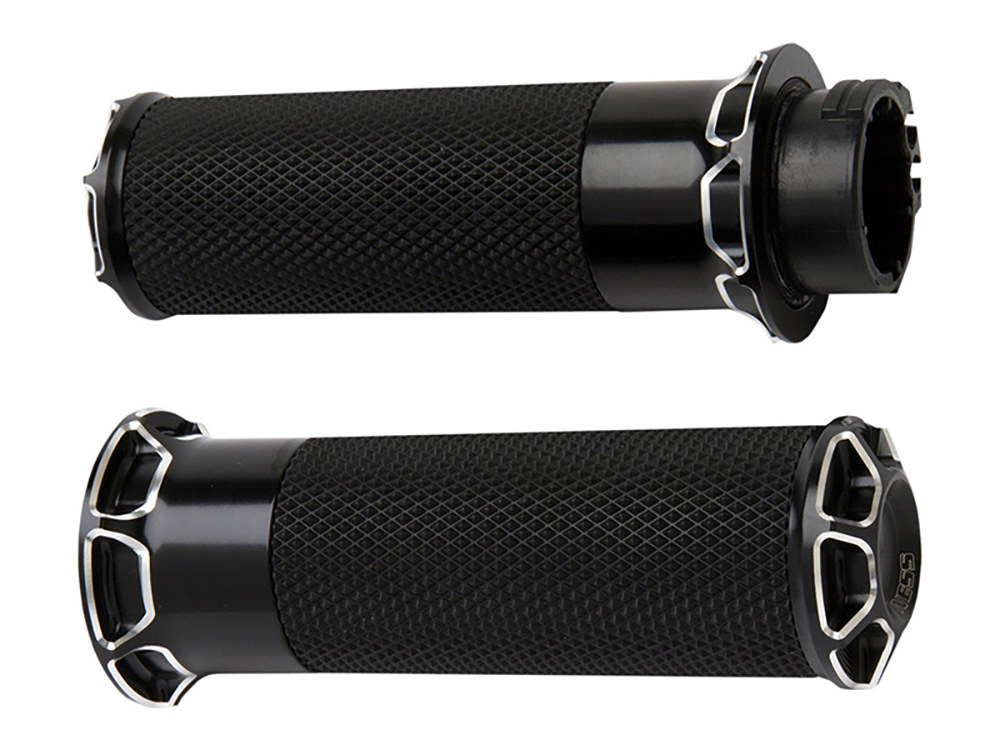 Arlen Ness Beveled Fusion Handgrips – Black. Fits Big Twin 2008-2024 with Throttle-by-Wire