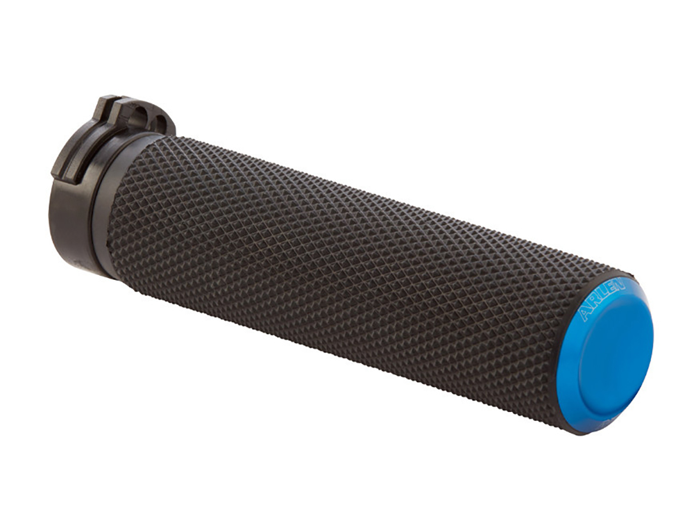 Arlen Ness Knurled Fusion Handgrips – Blue. Fits Big Twin 2008-2024 with Throttle-by-Wire