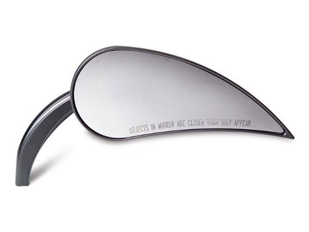 Arlen Ness Rad III Teardrop Mirror with Die-Cast Stem – Black. Fits Right.