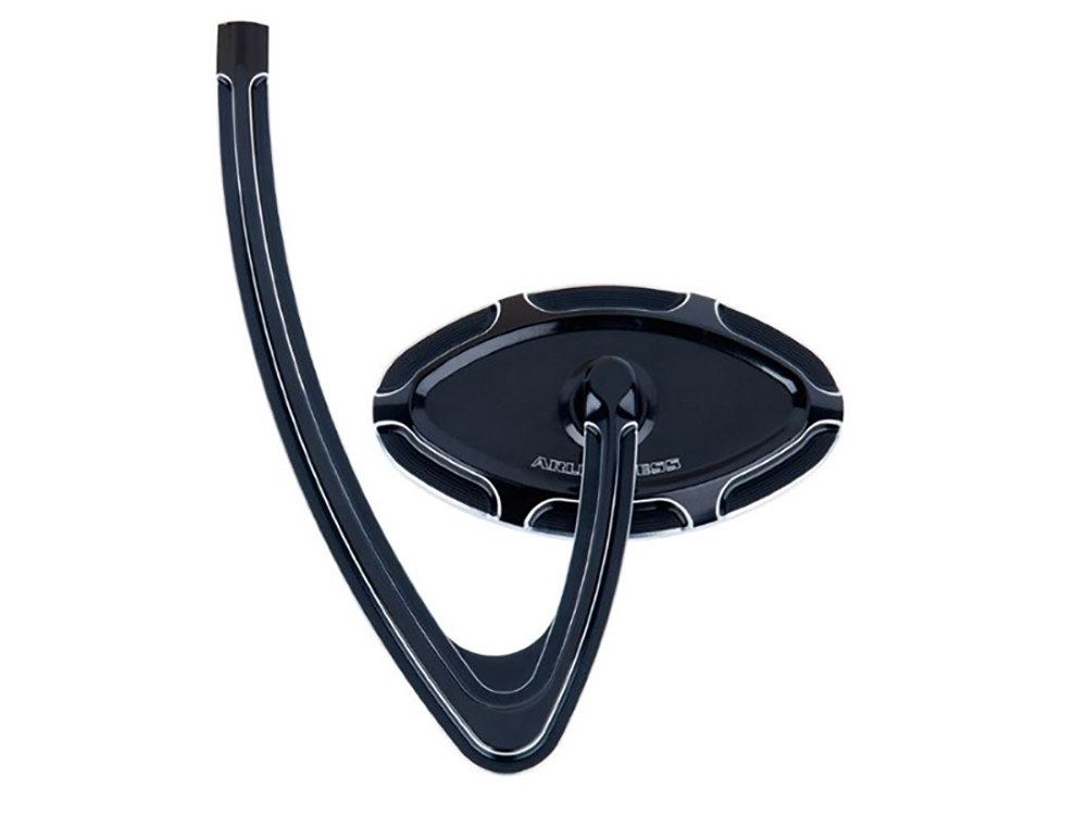 Arlen Ness Beveled Mirror with Hanger Stem – Black. Fits Left.