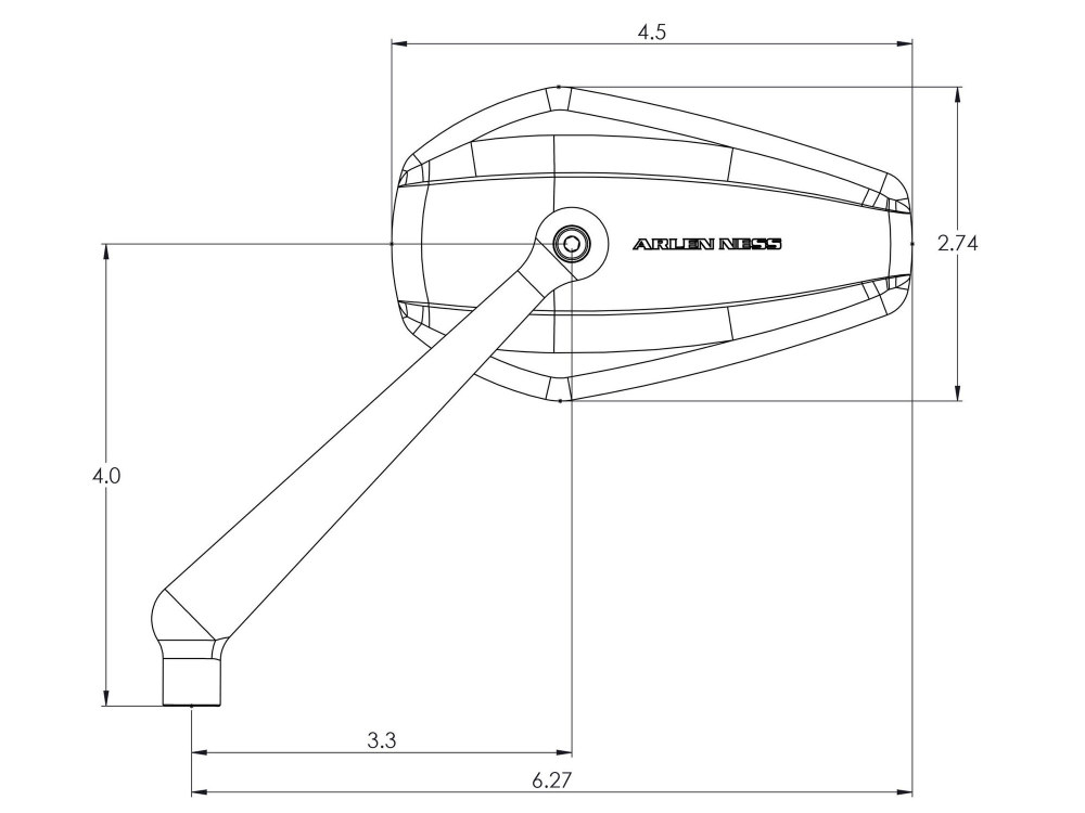 Arlen Ness Mini Stocker Forged Mirror – Black. Fits Left.