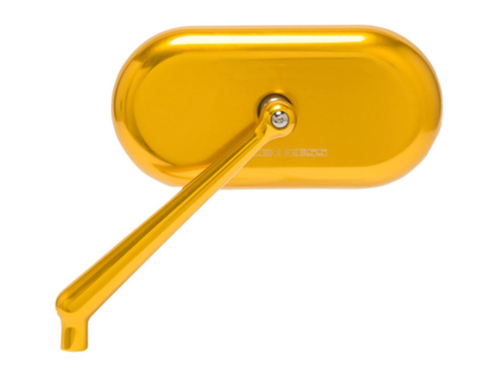 Arlen Ness Forged Oval Mirror – Gold. Fits Left.