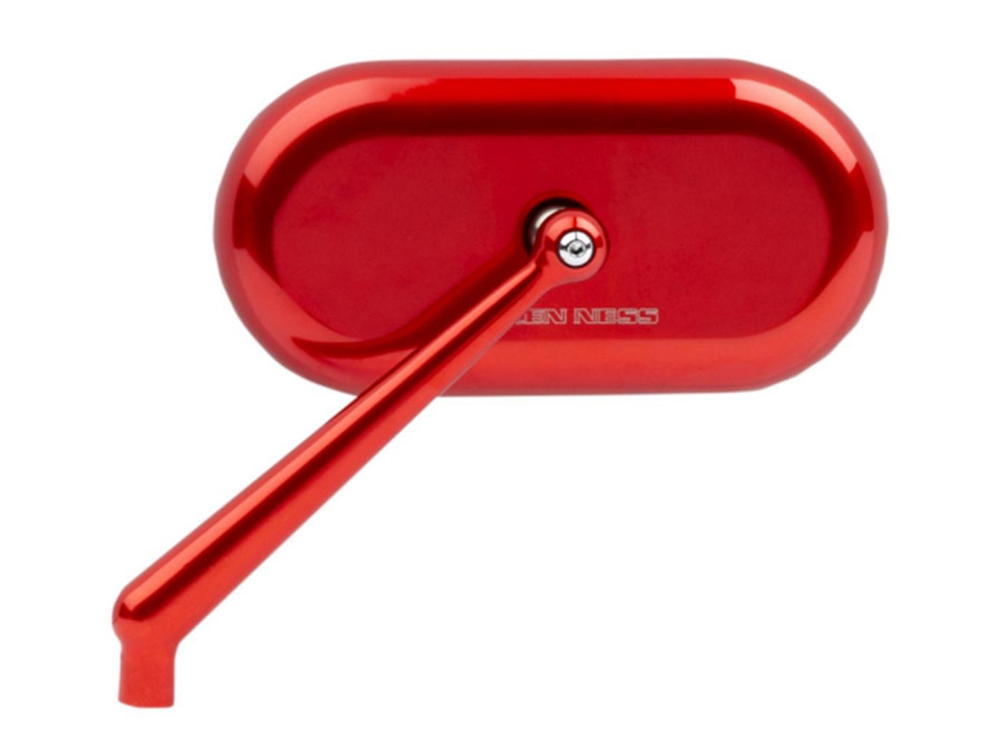 Arlen Ness Forged Oval Mirror – Red. Fits Left.