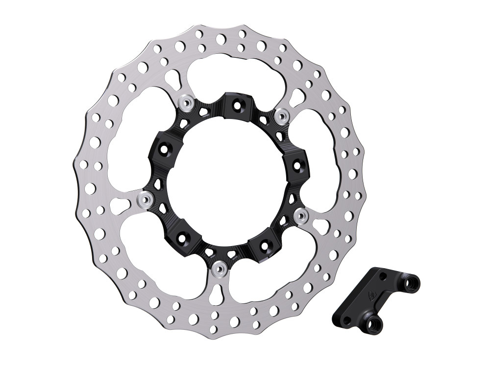 Arlen Ness 14in. Left Hand Front Jagged Big Brake Disc Rotor – Black. Fits Most Touring 2008-2024