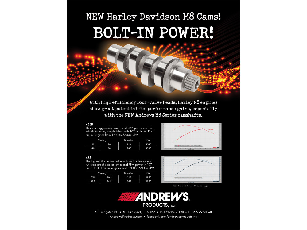 Andrews Products M485 Grind Chain Drive Camshaft. Fits Milwaukee-Eight 2017up.