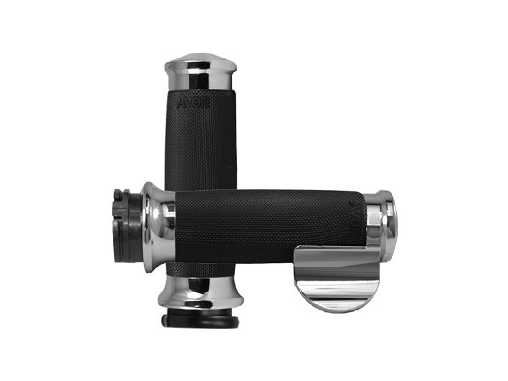 Avon Grips Custom Contour Handgrips with Throttle Boss – Chrome. Fits H-D with Throttle Cable.