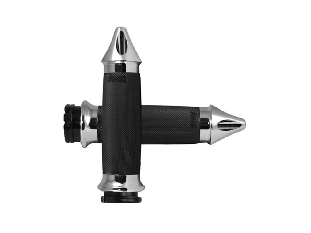 Avon Grips Spike Custom Contour Handgrips – Chrome. Fits H-D with Throttle Cable.