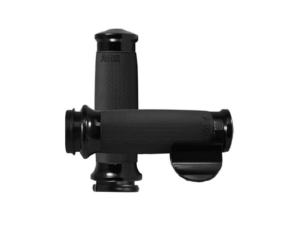 Avon Grips Custom Contour Handgrips with Throttle Boss – Black. Fits Big Twin 2008-2024 with Throttle-by-Wire