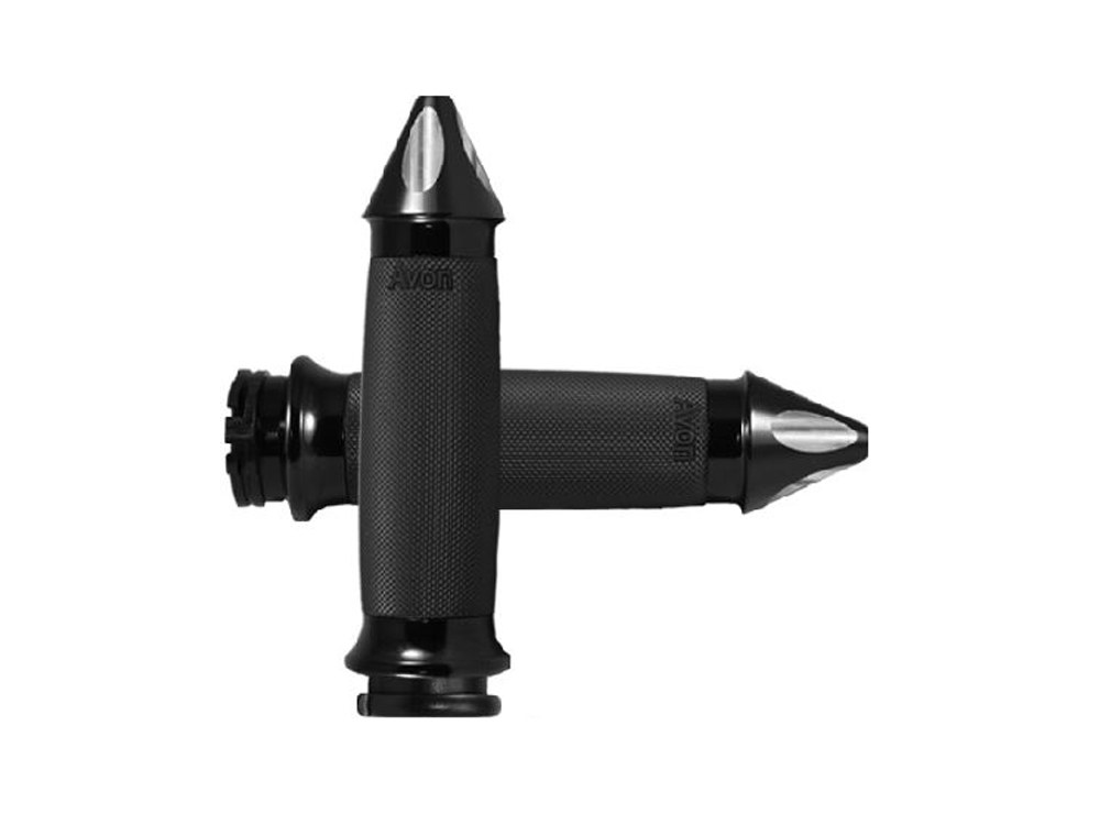 Avon Grips Spike Custom Contour Handgrips – Black. Fits H-D with Throttle Cable.
