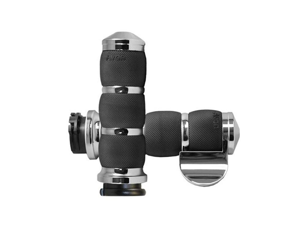 Avon Grips Air Cushion Handgrips with Throttle Boss – Chrome. Fits H-D with Throttle Cable.