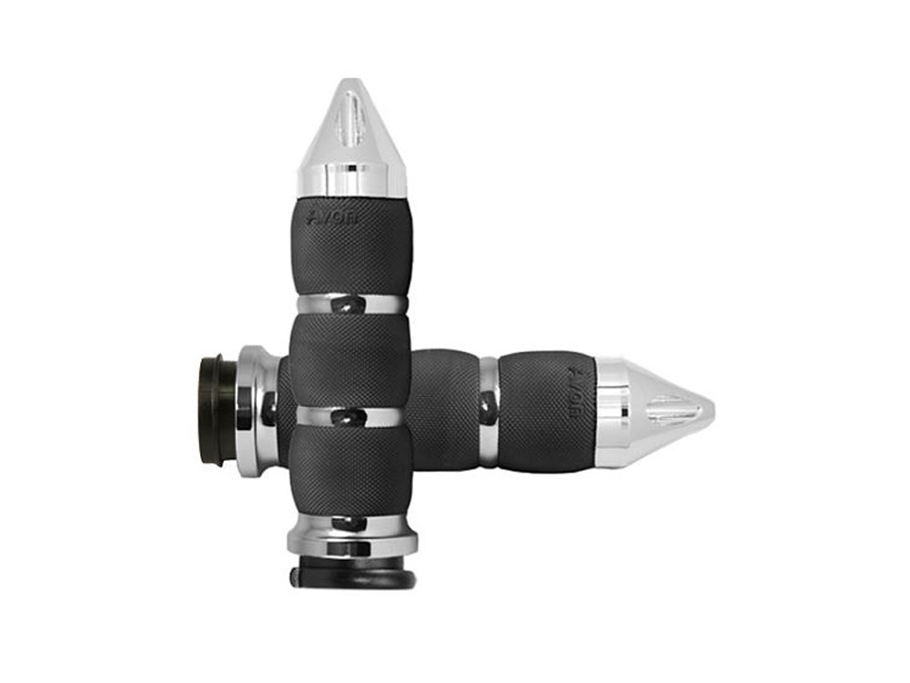 Avon Grips Spike Air Cushion Handgrips – Chrome. Fits Big Twin 2008-2024 with Throttle-by-Wire
