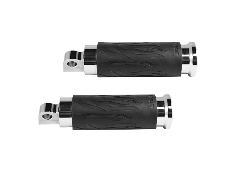 Avon Grips Flame Footpegs – Chrome. Fits H-D