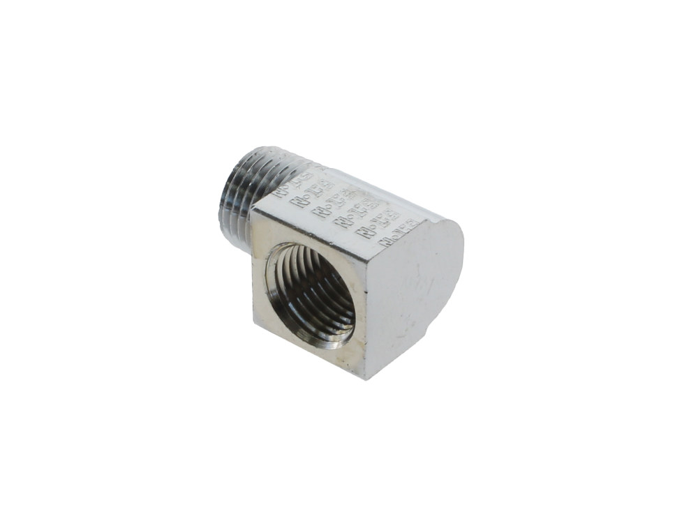 Bender Cycle 90 degree Elbow Oil Fitting with 1/8in. NPT Male Thread & 1/8in. NPT Female Thread.