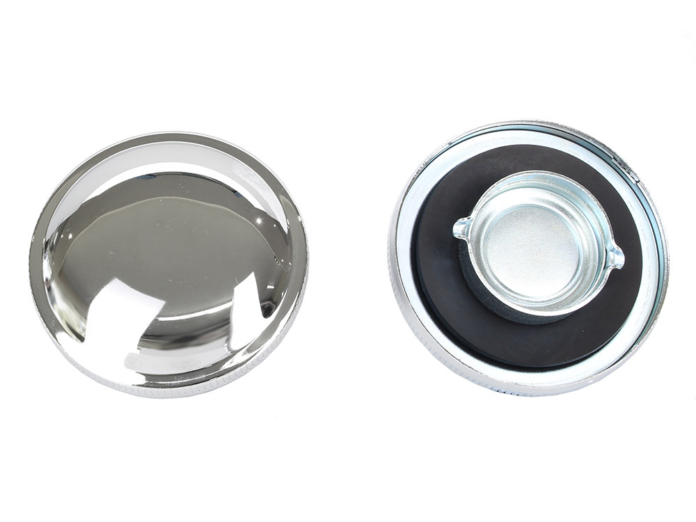 Rollies Speed Shop Plain Style Fuel Caps – Chrome. Fits Big Twin & Sportster 1974-1981.