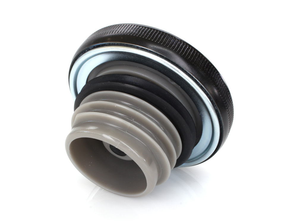 Rollies Speed Shop Right Hand Vented Screw-In Fuel Cap – Gloss Black. Fits H-D Big Twin 1996up & Sportster 1996-2021.