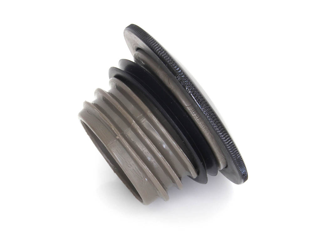 Rollies Speed Shop Low Profile Right Hand Vented Screw-In Fuel Cap – Gloss Black. Fits H-D 1996up.