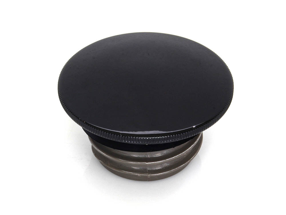 Rollies Speed Shop Low Profile Right Hand Vented Screw-In Fuel Cap – Gloss Black. Fits H-D 1996up.