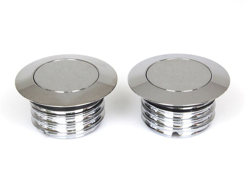 Rollies Speed Shop Screw-In Pop-Up Style Fuel Caps – Chrome. Fits H-D 1982-1995.