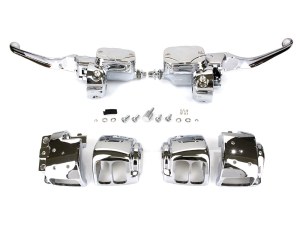 Rollies Speed Shop Handlebar Control Kit with Hydraulic Clutch – Chrome. Fits Big Twin 1996-2010 with Single Disc Rotor. Rollies Speed Shop Handlebar Control Kit with Hydraulic Clutch – Chrome. Fits Big Twin 1996-2010 with Single Disc Rotor.