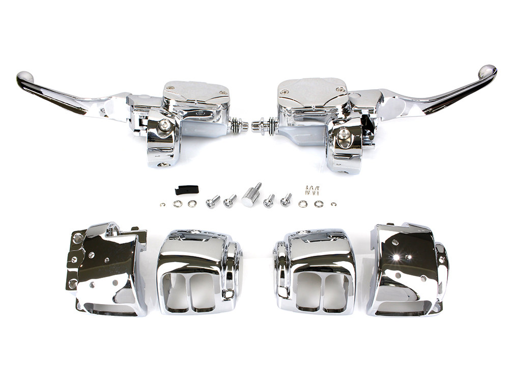 Rollies Speed Shop Handlebar Control Kit with Hydraulic Clutch – Chrome. Fits Big Twin 1996-2010 with Single Disc Rotor.