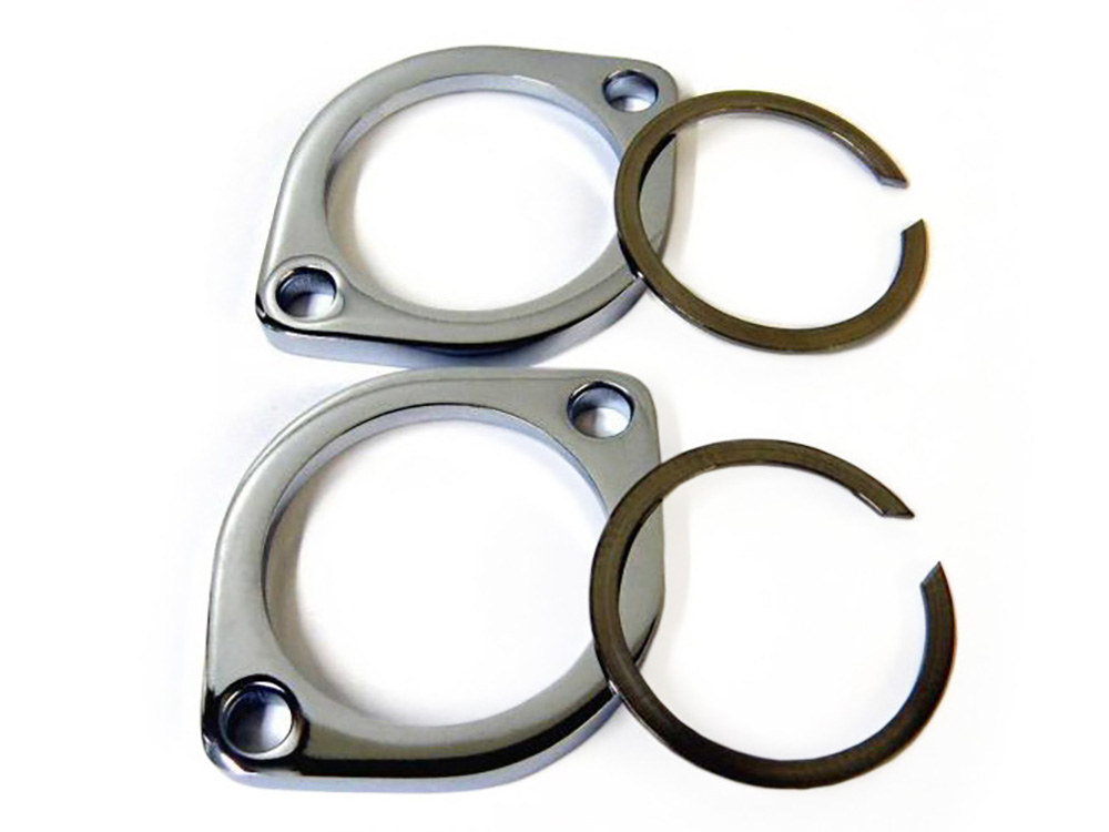 Rollies Speed Shop Exhaust Flanges. Fits Softail 1984-2003 & 2018up, Dyna 1991-2002, Sportster 1986-2001 & 2014-2021 & Touring 1985up.