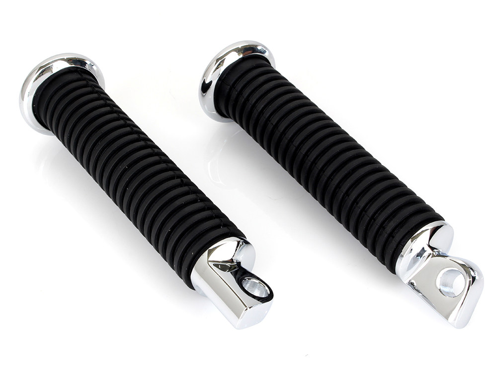 Rollies Speed Shop Extended Footpegs with Black Rubber & Male Mounts – Chrome.