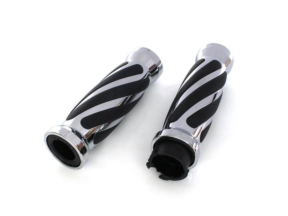 Rollies Speed Shop Twist Style Handgrips – Chrome. Fits H-D with Throttle Cable.