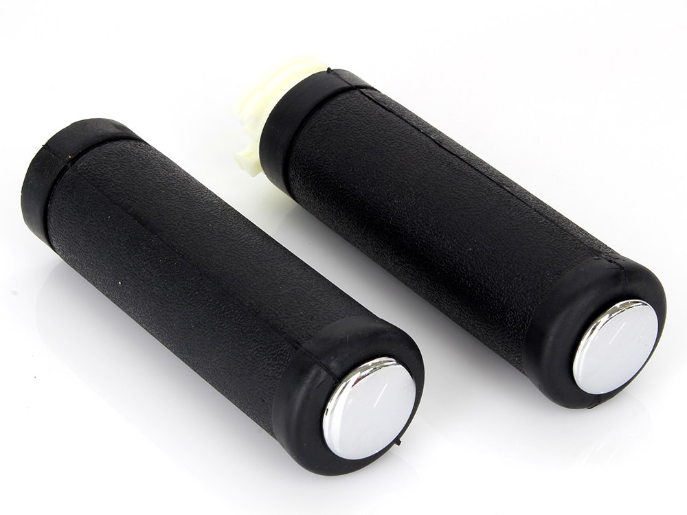 Rollies Speed Shop OEM Style Handgrips wth Black Rubber – Chrome End Plug. Fits H-D Models with Throttle Cable.
