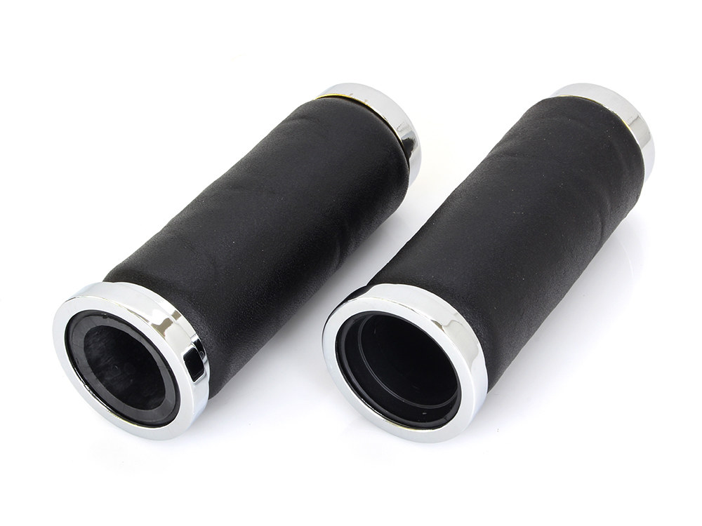 Rollies Speed Shop Leather Grips with Gold Eagle Spirit End Caps. Fits H-D with Throttle Cable.