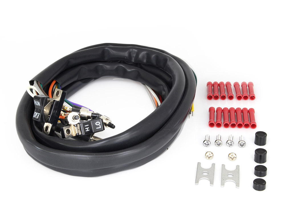 Rollies Speed Shop Handlebar Wiring Harness with Black Switches. Fits Big Twin & Sportster 1973-1981.