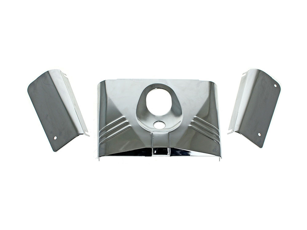 Rollies Speed Shop Headlight Tins – Chrome. Fits FL Softail 1986-2017.