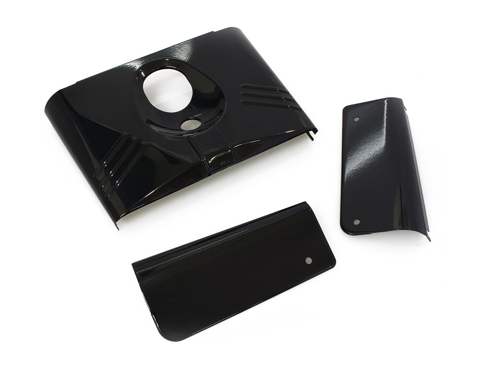 Rollies Speed Shop Headlight Tins – Gloss Black. Fits FL Softail 1986-2017.