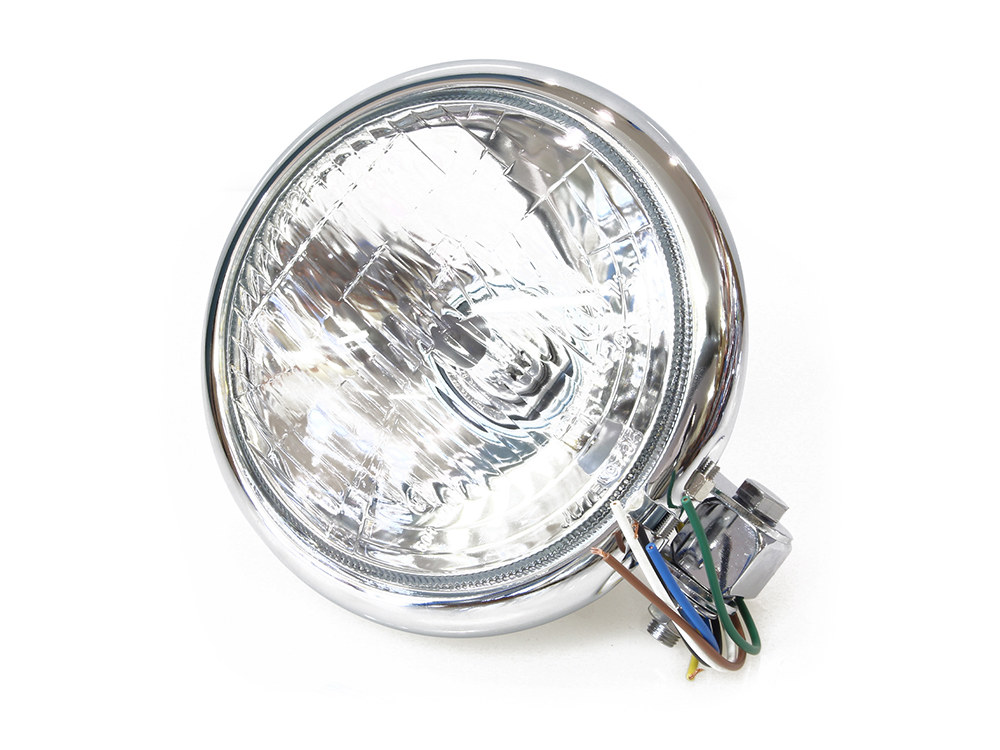 Rollies Speed Shop 5-3/4in. Batz Style Headlight with Bottom Mount – Chrome.