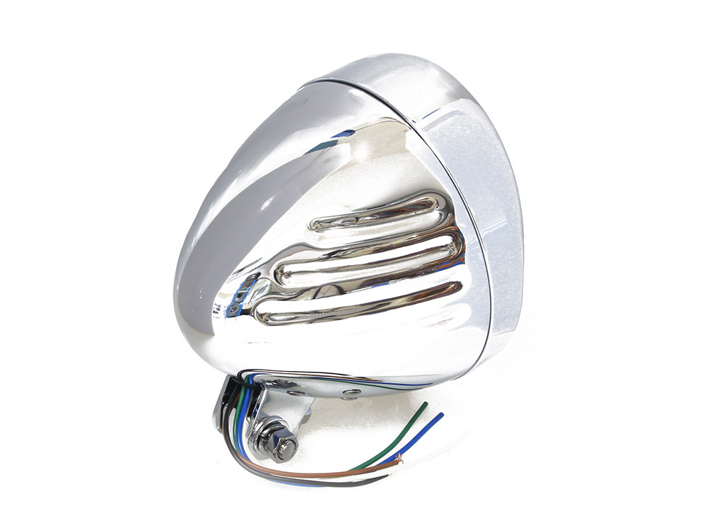 Rollies Speed Shop 5-3/4in. Headlight with Ball Milled Shell & Peaked Visor with Bottom Mount – Chrome.