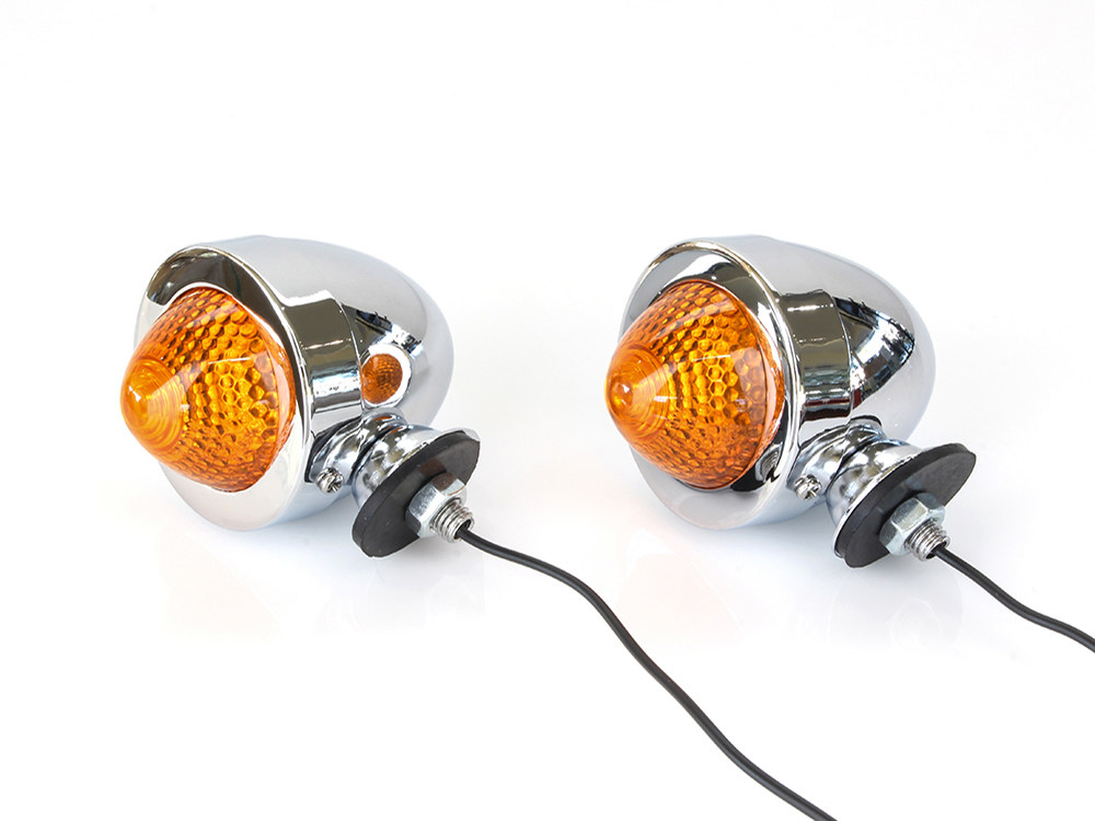 Rollies Speed Shop Bullet Turn Signals with Amber Lens – Chrome.