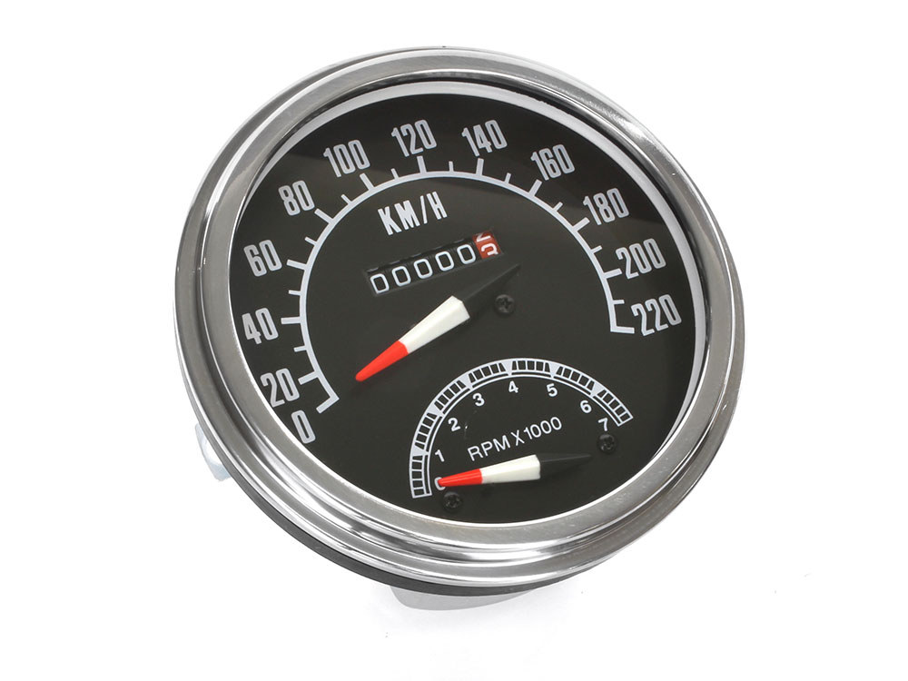 Rollies Speed Shop 5in. KPH 1968-1984 Style Speedometer with Tachometer. Fits most Models with 5in. Fat Bob Dash.