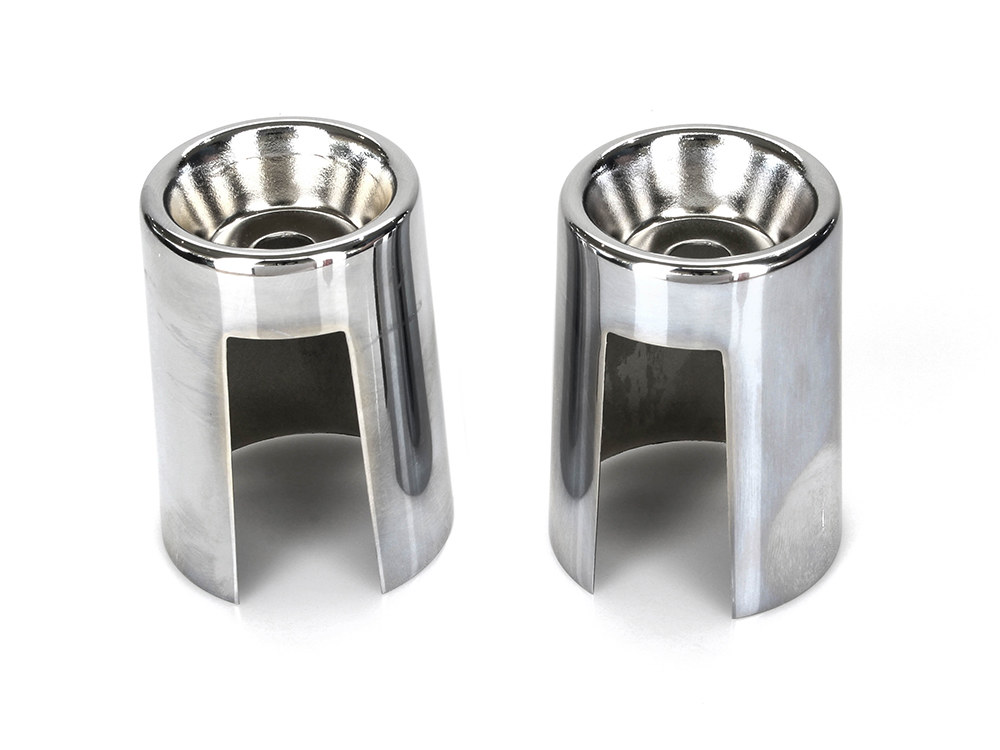 Rollies Speed Shop Upper Shock Covers – Chrome. Fits 4Spd Big Twin 1958-1986 & Sportster 1965-1974.
