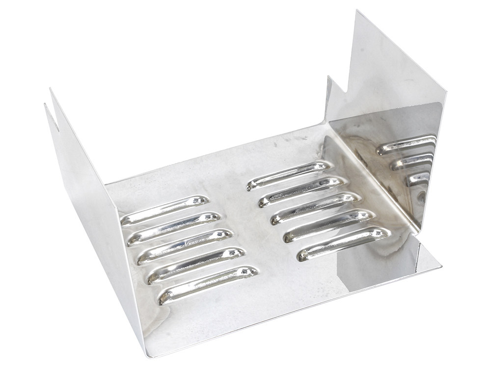 Rollies Speed Shop Louvered Battery Side Cover – Chrome. Fits FX 1973-1986 & Sportster 1982-2003.
